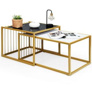 COSTWAY Lot de 2 Tables Basses Gigognes Surface en Marbre Artificiel Réaliste Scandinave Moderne Structure en Métal