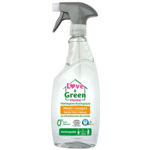 Love & Green Home Spray Nettoyant &eacute;cologique multi-usages rechargeable. Parfum fleur d'oranger. Au bicarbonate de soude. Certifi&eacute; A+ par Air Label et Ecod&eacute;tergent par Ecocert - 750ml