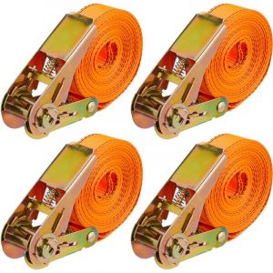 Relaxdays Lot de 4 Sangles d'arrimage à cliquet - 6 m - 500 kg - pour sécuriser Le Chargement de Voiture, remorque - Sangles d'arrimage indéchirables - Orange