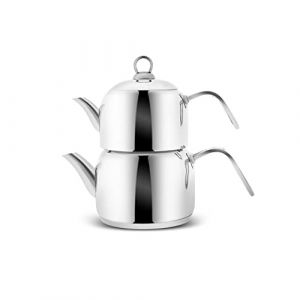 Karaca Urban Mini Set de Théière en Acier Inoxydable, Bouilloire 1,25 L et Théière Turque 0,85 L, Fond à Capsule Compatible avec Induction, Poignées Résistantes à la chaleur Caydanlik (Çaydanlık)