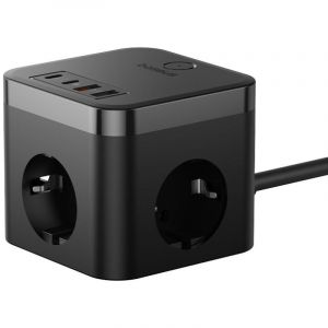Baseus Station de recharge multiprise PowerCombo Cube GaN 30W 3 prises avec protection 1,5 m noir