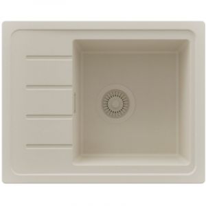 PRIMAGRAN Evier Cuisine en Granit 55x44cm,Lavabo 1 bac + Kit de Vidage, &Eacute;vier &agrave; Encastrer au meuble 45cm - Copenhague Easy, Beige