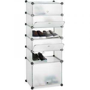 Image de Relaxdays Meuble chaussures &eacute;tag&egrave;re 6 casiers syst&egrave;me plug-in porte armoire rangement HxlxP: 52 x 37 x 9 cm, transparent