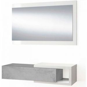 Image de Vs Venta-stock - Meuble d'entrée Moon avec 1 tiroir et Miroir, Gris/Blanc, Meuble, 95 cm Largeur - gris/blanc