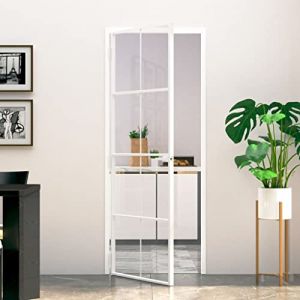 VidaXL Porte Int&eacute;rieure, Porte Int&eacute;rieure Moderne, Porte Vitr&eacute;e, Porte de Chambre, Porte de Salle de Bain Maison, Blanc Tremp&eacute; Verre Aluminium Fin