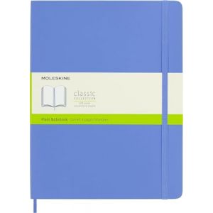 Moleskine Carnet Classique à Pages Blanches, Couverture Souple et Fermeture Elastique, Taille Extra Large 19 x 25 cm, Couleur Bleu Hortensia, 192 Pages