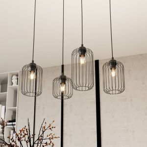 EMIBIG LIGHTING Suspension Vander, 4 lampes, 70 cm, noir, métal, E27