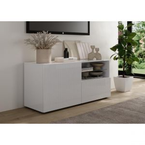 Meuble TV petit 1 porte 1 tiroir RIO blanc laqué brillant