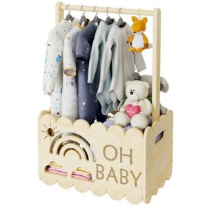 Image de DUHARS Cadeau Nouveau N&eacute; - Panier Cadeau En Bois Pour B&eacute;b&eacute; - Cadeau Naissance Fille Ou Cadeau Naissance Gar&ccedil;on, Cadeau Baby Shower, Cadeau B&eacute;b&eacute; Naissance, Boite Souvenir Bebe, Cadeau Grossesse