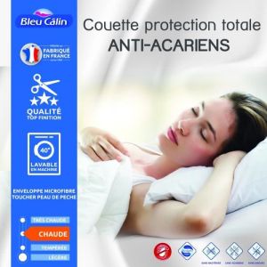 Bleu Câlin Couette protection totale anti acariens 400 gr/m² 220 x 240 cm pour lit 2 places 140 x 190 cm à 160 x 200 cm