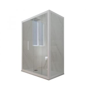 Cabine parois de douche angulaire coulissante 80x100 cm FORTE Deco Duo - Verre S&eacute;curit 6 mm - PVC Blanc Matt