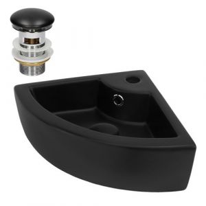 ML-Design Lavabo d'angle en Céramique Noir, 46 x 33 x 13 cm, Angulaire, avec Bouchon de