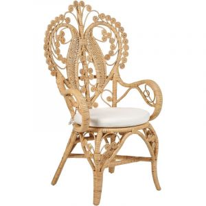 Beliani Chaise Paon en Rotin Clair et Coussin en Polyester Déhoussable Tissage Massif Carrara