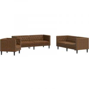 VidaXL Ensemble de canapé Chesterfield 3 pcs marron similicuir daim