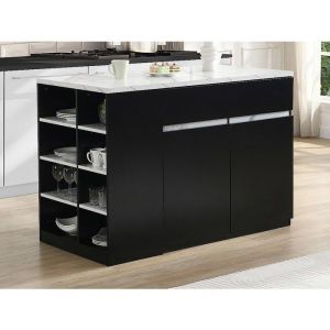 Ilot central de cuisine avec rangements - Effet marbre blanc et noir - MEILI