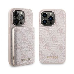 Guess Pack Coque pour iPhone 14 Pro MagSafe Saffiano et Powerbank 5000mAh Rose