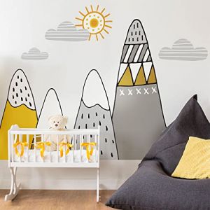 Ambiance Stickers muraux enfants - D&eacute;coration chambre b&eacute;b&eacute; - Autocollant Sticker mural g&eacute;ant enfant montagnes scandinaves atika - 40x60cm