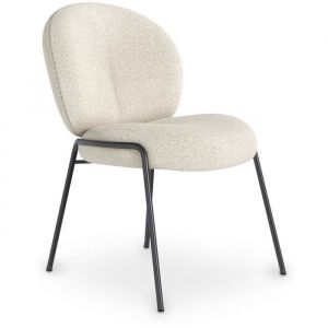 Privatefloor Chaise de salle à manger en bouclette fausse fourrure Tapissée - Boucles Blanches - Erys Blanc - Métal, Boucle, Bois - Blanc