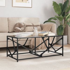Image de VidaXL Table basse avec dessus en verre noir 98,5x50x41 cm acier, table d'appoint, table de salon, table &agrave; th&eacute;, bout de canap&eacute;, table d&rsquo;extr&eacute;mit&eacute;