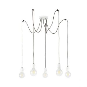 Lampe Suspendue Porcia Métal Céramique Blanche Câble en Tissu Anthracite