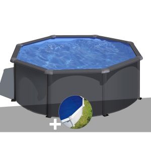 Image de Gre Kit piscine acier gris anthracite Louko ronde 3,20 x 1,22 m + Bâche à bulles