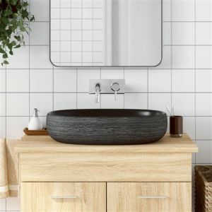 VidaXL Vasque à poser gris et noir ovale 59x40x14 cm céramique