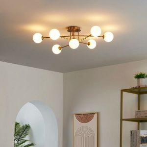 Kosilum Plafonnier tendance métal et verre blanc - Estrela