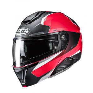 HJC Casque modulable i91 Felio MC1SF noir/rouge/blanc mat- XS
