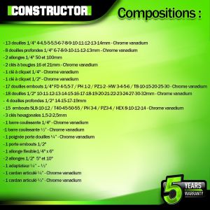 Constructor Coffre &agrave; douilles 94 pcs Chrome Vanadium