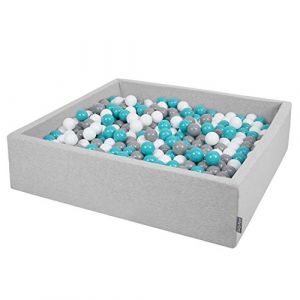 Piscine à Balles 120X30cm/200 Balles Grande Carré Pour Bébé, Fabriqué En ue, Gris Clair:Gris-Blanc-Turquoise - gris clair:gris-blanc-turquoise
