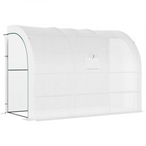 Outsunny Serre de Jardin adoss&eacute;e - avec &Eacute;tag&egrave;res 3 Niveaux - en B&acirc;che PE 140 g/㎡ Renforc&eacute;e et Ch&acirc;ssis Acier - blanc