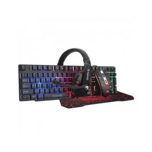 Scorpion Pack Gaming 4 en 1 - Clavier QWERTY Membrane English + Gaming LED Mouse + Jeux Écouteurs + Tapis de Jeu - Efficacité pour Les Jeux - Couleur Noire