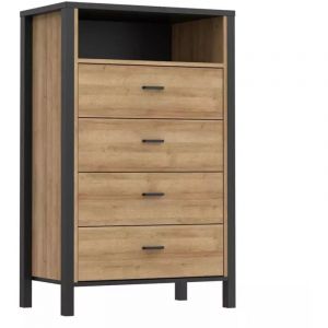 Chiffonnier 4 tiroirs 1 niche décor noir et bois chêne - MODE