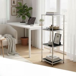 &Eacute;tag&egrave;re m&eacute;tal chrom&eacute; design &eacute;pur&eacute;, Concept Epur&eacute; MK-005, L30 &times; P30 &times; H89 cm, Noir