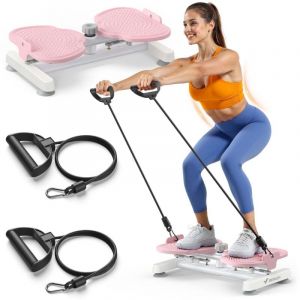 Plateau de torsion, Twist Board avec 2 cordes élastiques 2×10kg, tonifie corps et abdos, compact, charge 136kg, rose, MERACH