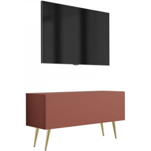 Meuble TV : Rouge Brique, 100 &times; 52 &times; 32 cm, pieds dor&eacute;es