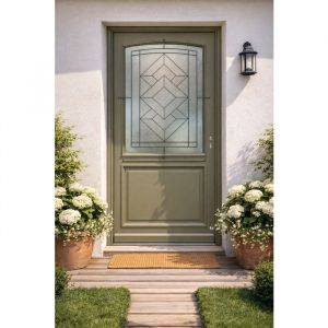 Porte d'entree Bois vitree, Elsie, Vert RAL7002, H,215xl,90 p,gauche Cote Tableau