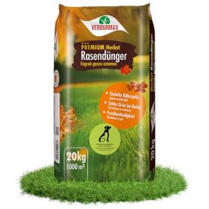Höfer Chemie 20 kg dengrais dautomne VERDURMAX Premium pour gazon – 100 % végétalien engrais NK résistant à lhiver et au gel