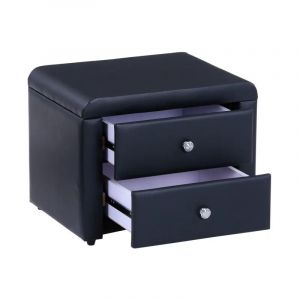 Homy France - Chevet malte Simili cuir Noir 50x38x38 cm