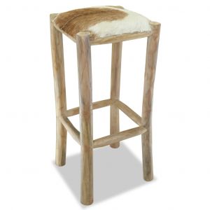 VidaXL Tabouret de bar Cuir v?ritable et bois de teck solide