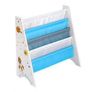 Songmics Bibliothèque Enfant, Étagère de Rangement pour Livres, avec Kit Anti-basculement, pour Chambre d’Enfant, Salle de Jeux, Garderie, École, 62,5 x 28 x 60 cm, Motif Espace, Blanc GKR72WT