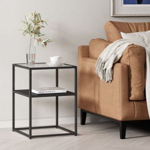 Table d'appoint Solund avec étagère acier verre trempé 55 x 40 x 40 cm noir mat