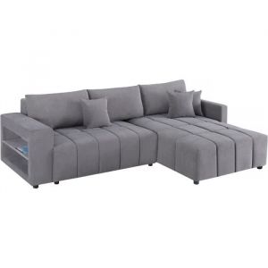 Canap&eacute; d'angle convertible tissu chenille 3 places - Trocadero - Gris