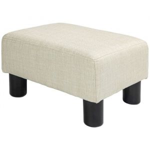 Homcom Pouf tabouret bas capacit&eacute; 110 kg tissu lin beige