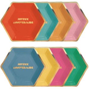 Ruedelafete Set de 8 assiettes anniversaire multicolore