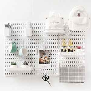 JoyBHole Kit de combinaison de panneau perfor&eacute; de 83,8 x 55,9 cm et 18 accessoires (bo&icirc;te de rangement pour &eacute;tag&egrave;re, crochets de fixation), sans perforation, pour garage, cuisine, salon, salle de bain