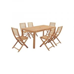 Ensemble repas de jardin 6 personnes Table 160 90 cm 6 chaises pliantes Bois Eucalyp