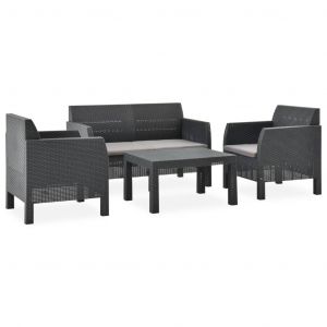 VidaXL Salon de jardin 4 pcs avec coussins PP Anthracite