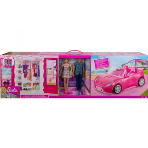 Mattel Coffret 4 En 1 : Cabriolet + Dressing + Poupée + Ken - Accessoires - Set Poupée Mannequin + 1 Carte Tigre
