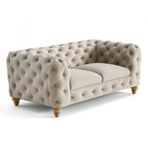 Walter - canapé 2 places chesterfield en velours - pieds bois - Beige